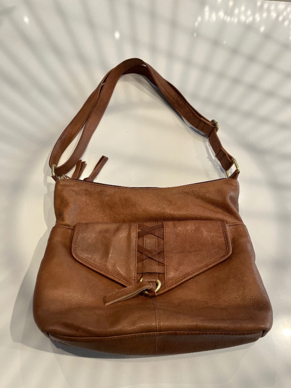 Gold Brown Leather Shoulder Bag